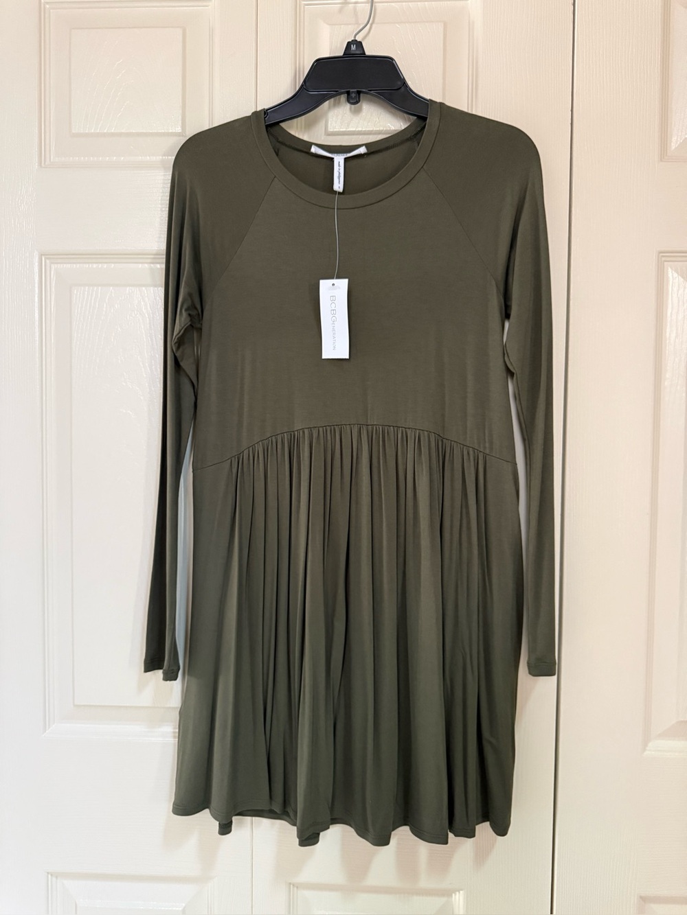 NWT BCBGeneration Long Sleeve Olive Green Babydoll Mini Dress